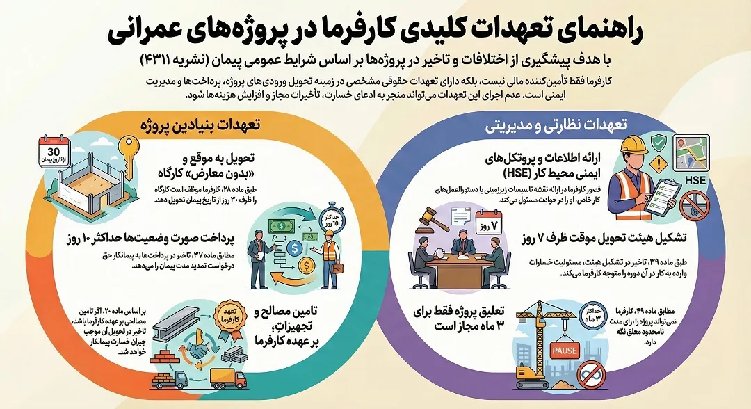 تعهدات کارفرما در قرارداد پیمانکاری (بر اساس شرایط عمومی پیمان)