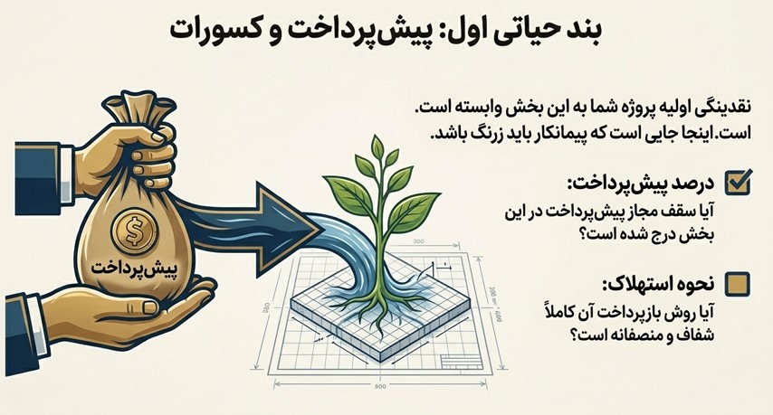 پیش پرداخت و کسورات شرایط خصوصی پیمان