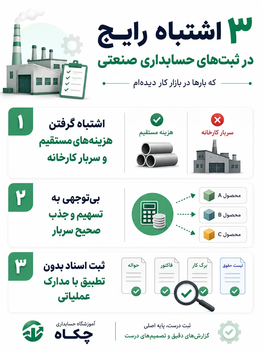 ۳ اشتباه رایج در ثبتهای حسابداری صنعتی که بارها در بازار کار دیدهام