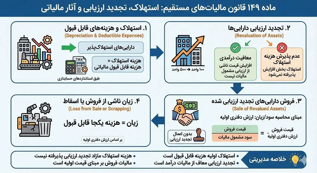 ماده 149 قانون مالیاتهای مستقیم استهلاک تجدیدی ارزیابی و اثار مالیاتی