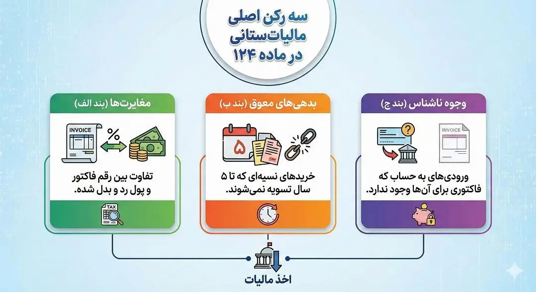 سه رکن اصلی مالیات ستانی در ماده 124